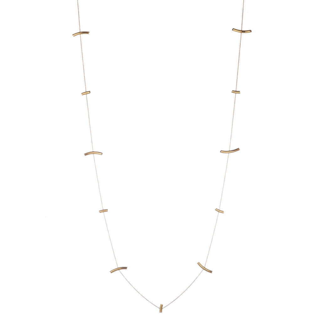 18K Yellow Gold Long Necklace with Bars